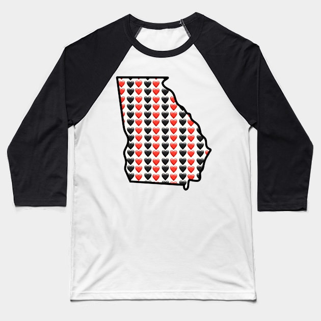 Georgia Red and Black Heart Emojis Baseball T-Shirt by bradenjay99